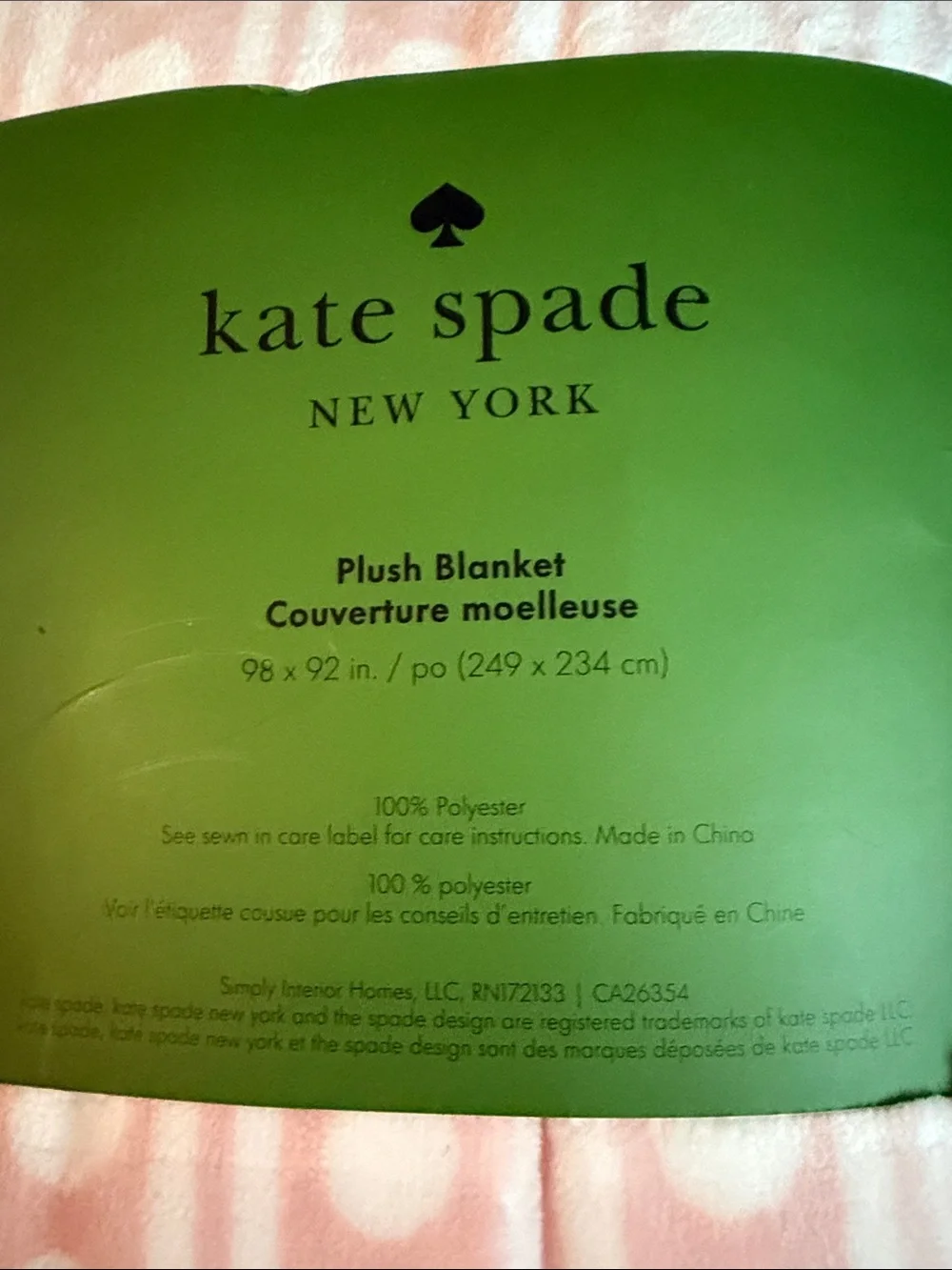 kate spade New York Pink and White Polka Stripe Plush Blanket